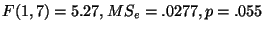 $F(1,7)=5.27, MS_{e}=.0277, p=.055$