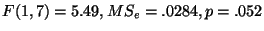 $F(1,7)=5.49, MS_{e}=.0284, p=.052$