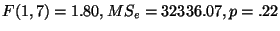 $F(1,7)=1.80, MS_{e}=32336.07, p=.22$